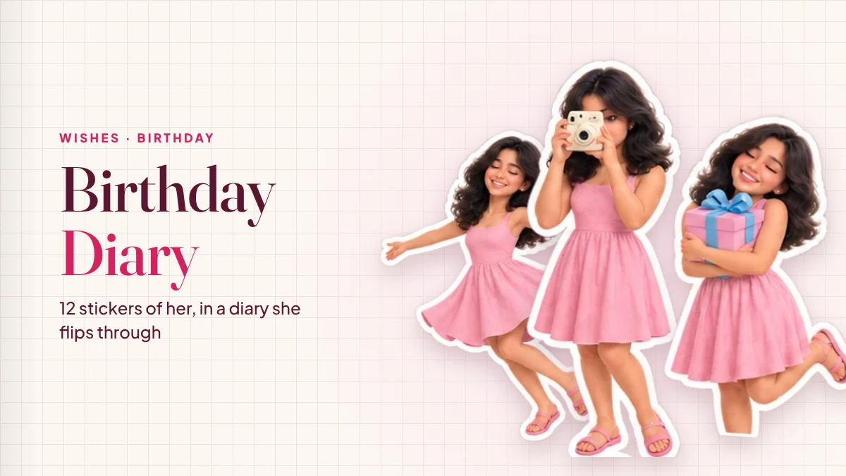 Birthday Diary for her, with cartoon stickers made from photos
