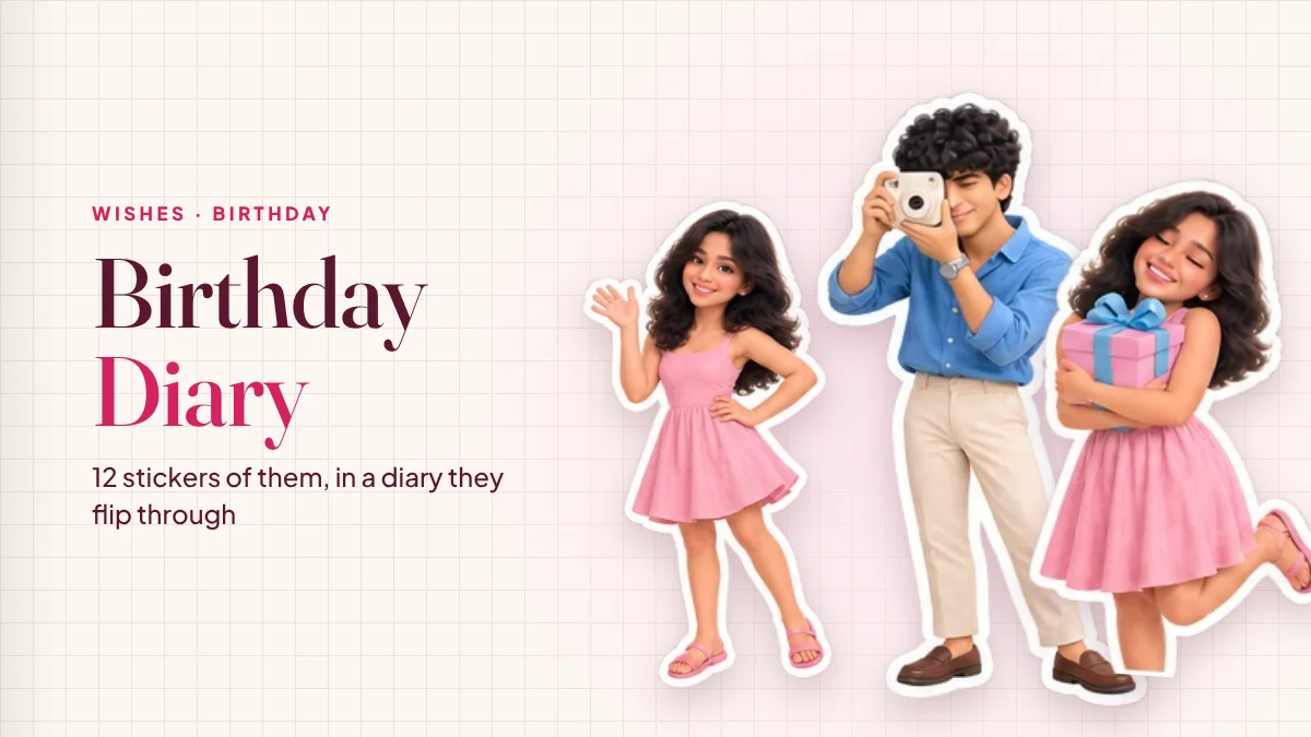 Cartoon birthday stickers made from photos for a Birthday Diary