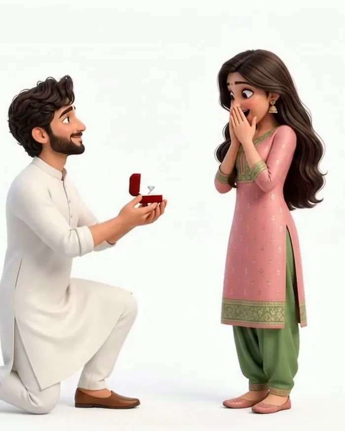 The Ivory Vows 3D couple at the proposal