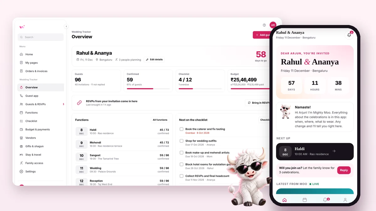 The Wedding Tracker + App dashboard and the guest app