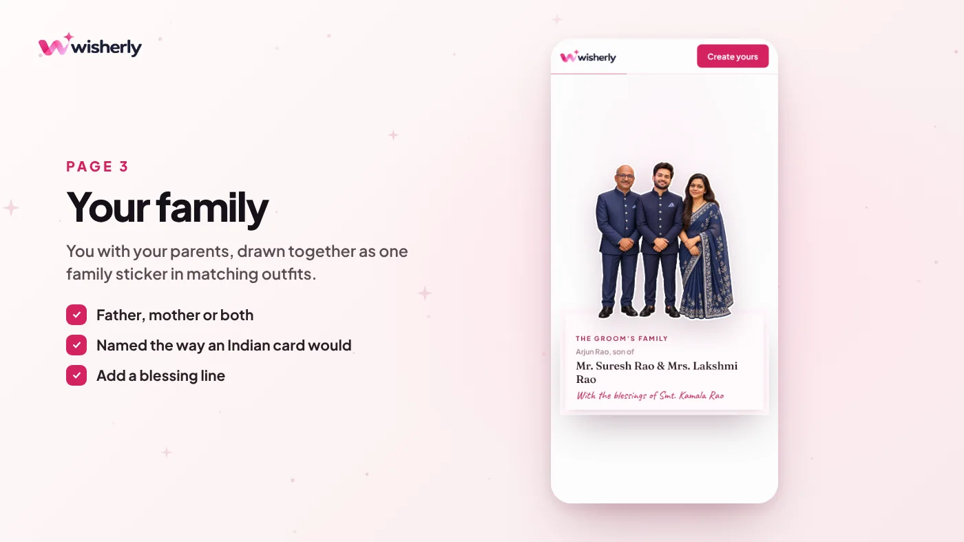 Page 3, Your family: the groom with his parents as one family sticker